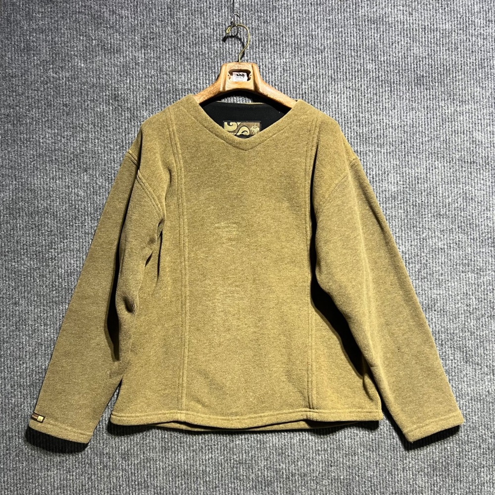 Prana V Neck Pullover Mens XL Brown Breathe Textured Fleece Lined Long Sleeve